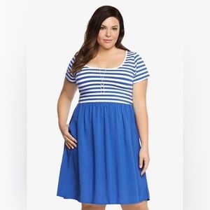 Torrid Royal Blue Striped Knit to Woven Striped Skater Dress